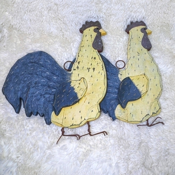 Vintage Other - Set of Two Vintage Wood and Metal Rooster Wall Decorations - Sold As-Is